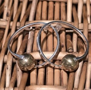 Taxco Sterling Silver and Gold Open Hoop Earrings